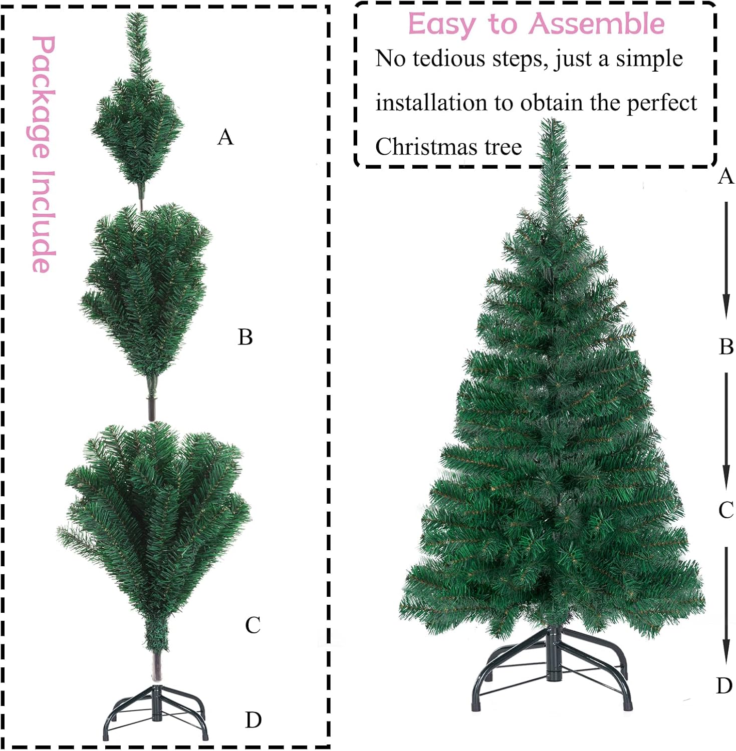 3FT Artificial Christmas Tree Green Tabletop Christmas Tree with Metal Stand Mini Xmas Pine Tree for Party Supplies Indoor Outdoor Holiday Home Decoration(Green)